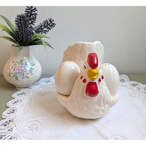 Vintage Rooster Salt and Pepper Holder, Farmhouse Chicken Kitchen Decor